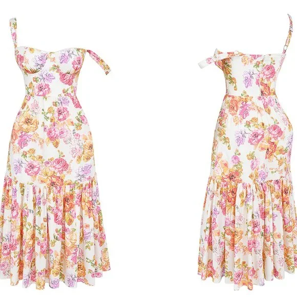 HOUSE OF CB 'Elia' Ivory Floral Midi Sundress NWOT - Picture 7 of 14